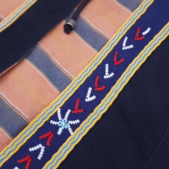 Free People Navy Embroidered Tribal Oversized Jacket Women's M Lagenlook Boho - Picture 3 of 10